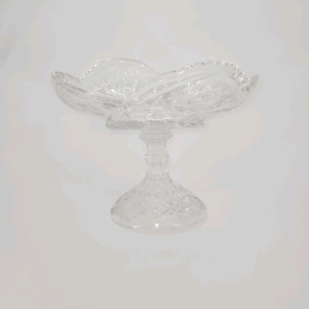 Imperial Glass No 555 Whirling Star Clear Pedestal Compote Bowl 9" EAPG Vintage